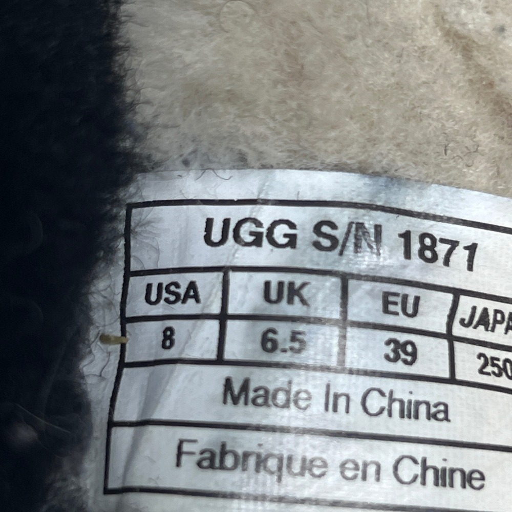 UGG Australia 1871 Black Suede Shearling Lined Slippers Womens 8 Gum Sole Shoes - Picture 2 of 12